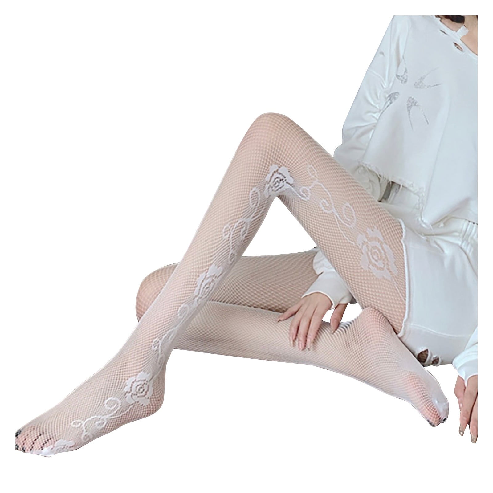 Women's Pattern Tights Fishnet Ribbon Pantyhose Stockings Seggings (without  Panties) Yutnsbel