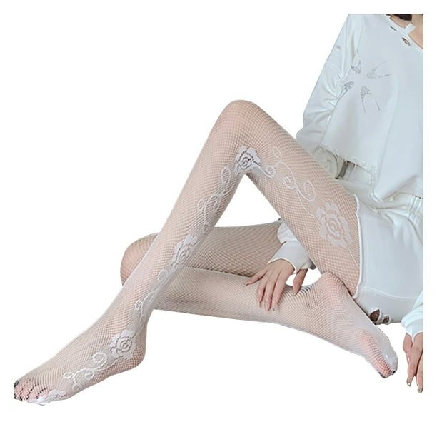Medias de rejilla con estampado floral para mujer: talla única, material de nailon, ajuste flexible, adecuadas para cinturas de 56-96 cm, estilo lencero.