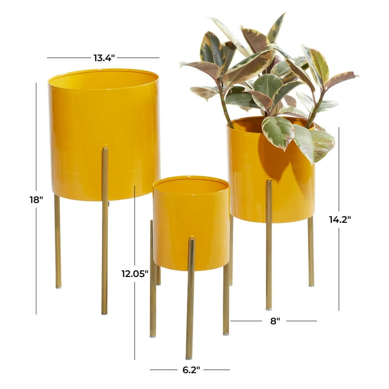 DecMode 12", 14", 18"H Yellow Metal Planter with Removable Stand (3 Count)  - Walmart.com