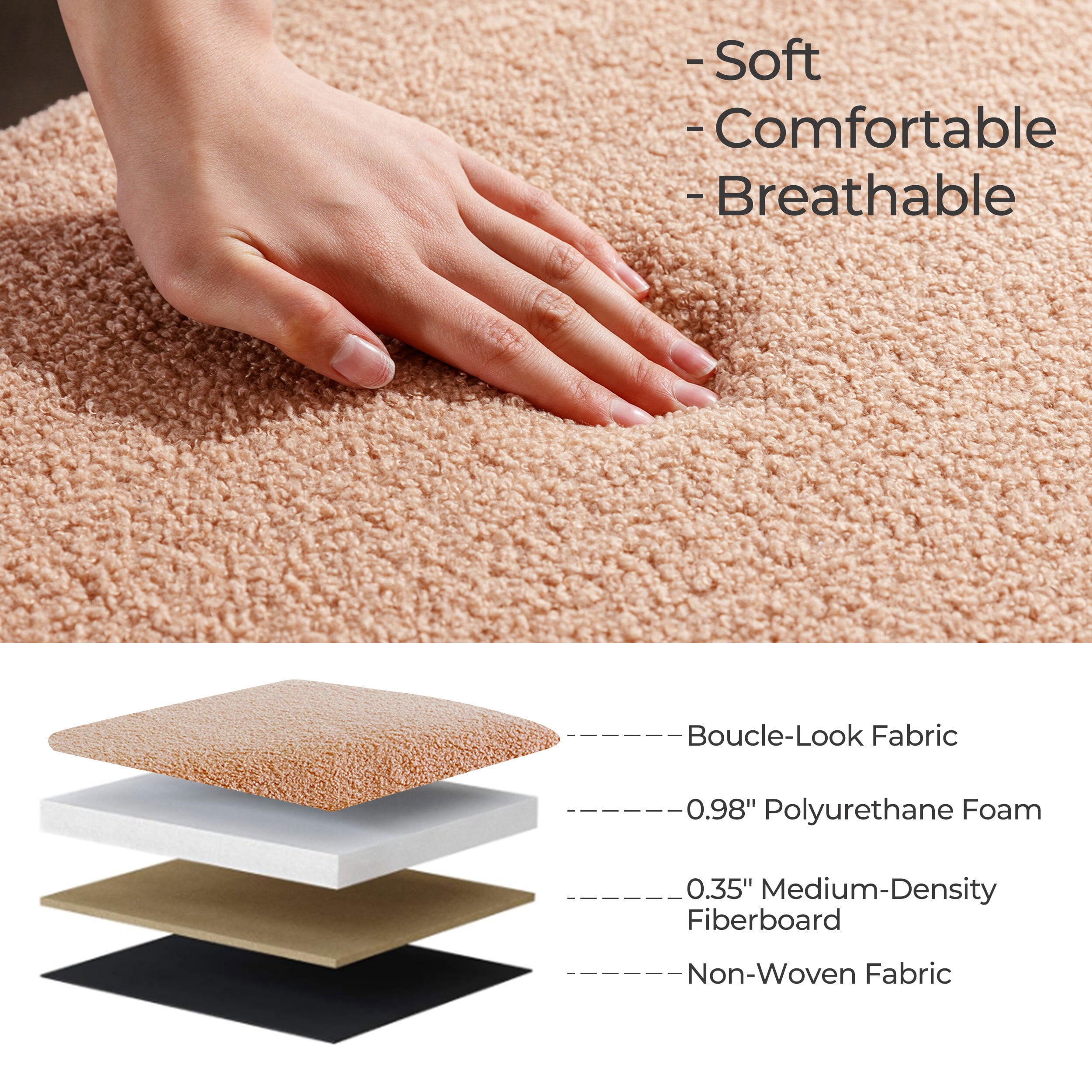 39.5" Boucle Storage Ottoman Bench for Living Room Bedroom Foot Rest End of Bed,Upholstered Entryway Seating,Solid Wood Leg,Light Orange