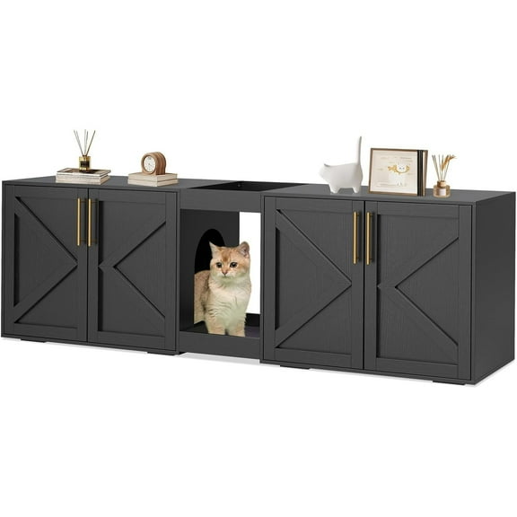 Roromall Double Cat Litter Box Enclosure, Hidden Litter Box Furniture for 2 Cats, Wooden Litter Box Enclosure Furniture, Side End Table, TV Stand