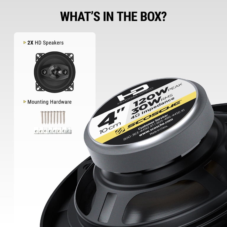 Scosche, Car Speakers, HD4004A-WM1SD, 4-inch 4-Way, 120W Peak