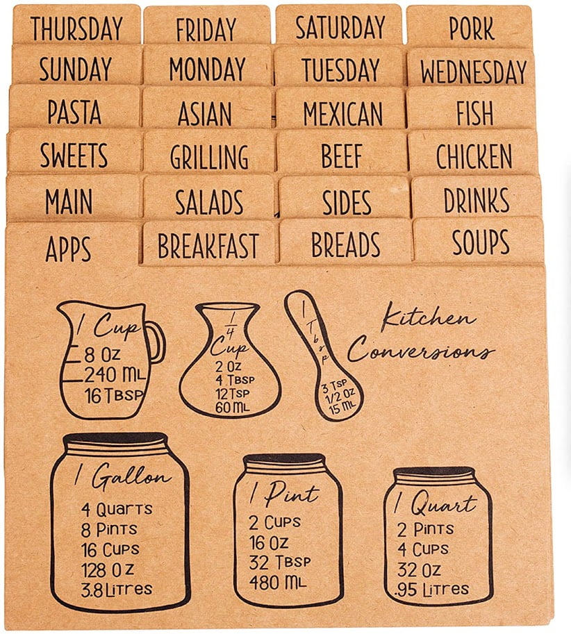 Outshine 24ct 4” x 6” Recipe Cards Dividers with Tabs Recipe Holder