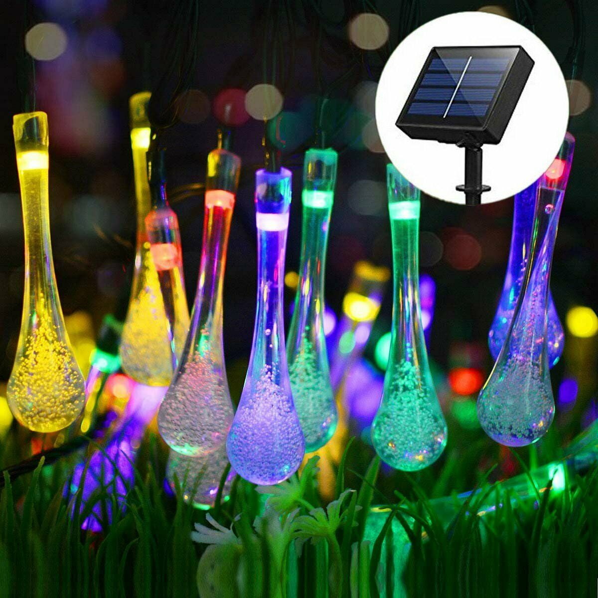 20 Multi-Colour Teardrop Icicle Hanging Lights  LED Solar Powered String Lights 