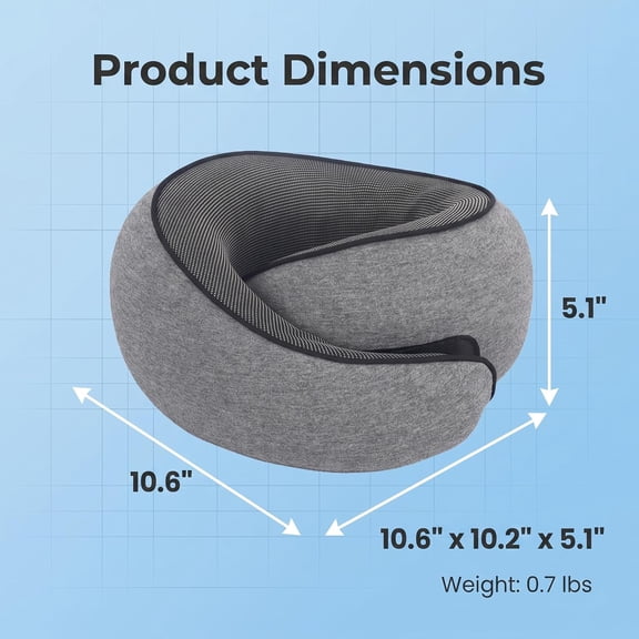 Neck Travel Pillow Memory Foam Gray Breathable Mesh Cover 360° Neck Support