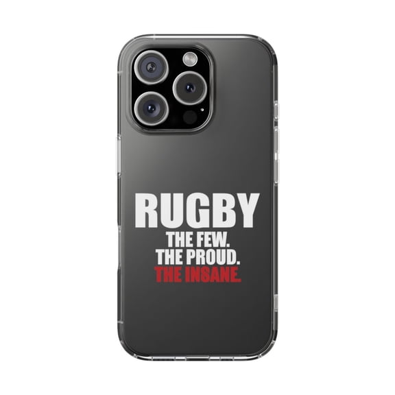 DistinctInk Clear Hybrid Case for Apple iPhone 16 Pro (6.3" Screen) - Rugby The Few The Proud the Insane - Wireless Charging Compatible