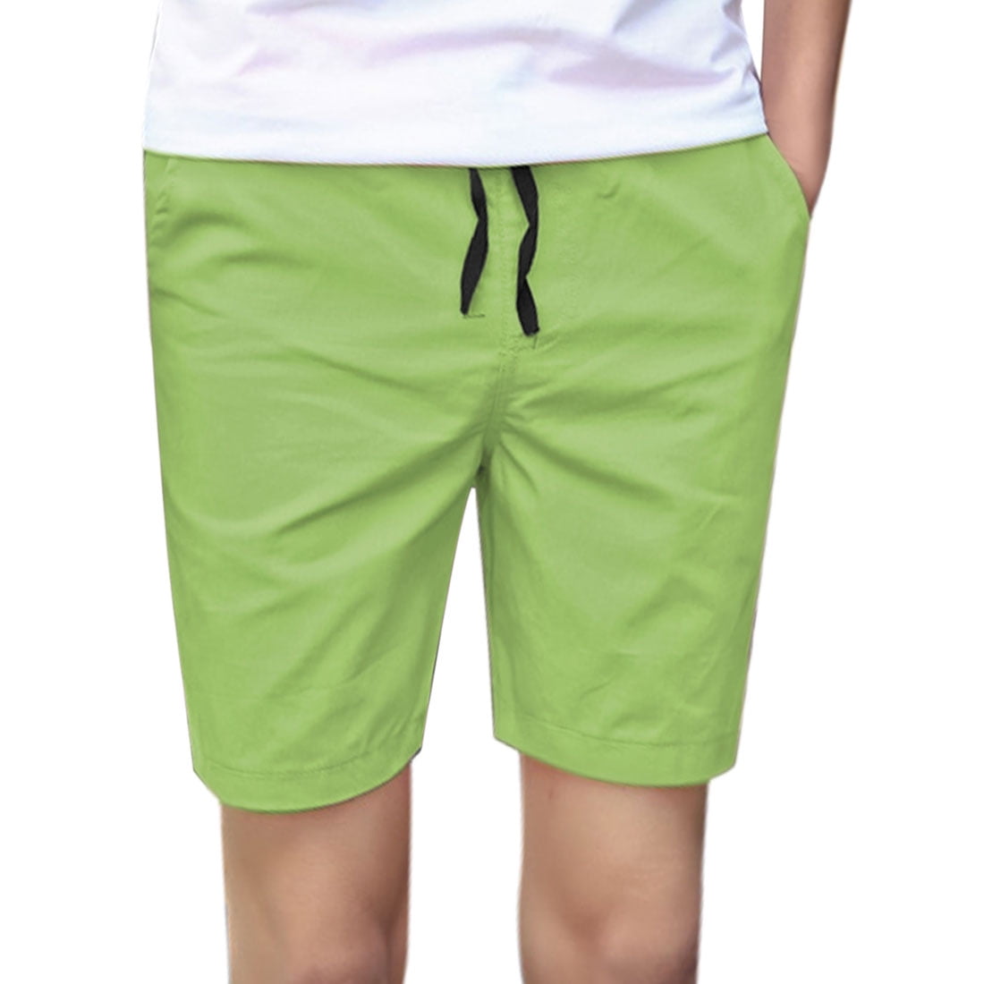 Men's Drawstring Elastic Waist Straight Leg Shorts Green (Size M / W32