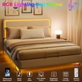 thumbnail image 5 of Anyact Queen Bed Frame with LED Lights, Height Adjustable Headboard, Upholstered Headboard with Teddy Velvet Removable Pillow for Bedroom, Queen Size Solid Wood Slats Support, Off White, 5 of 15