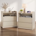 thumbnail image 2 of Satifur Nightstand with Charging Station, Saddle Leather Top & Drawer Surface Bedside Table, Open Shelf, Versatile End Table for Bedroom Living Room Entryway, 2 of 10