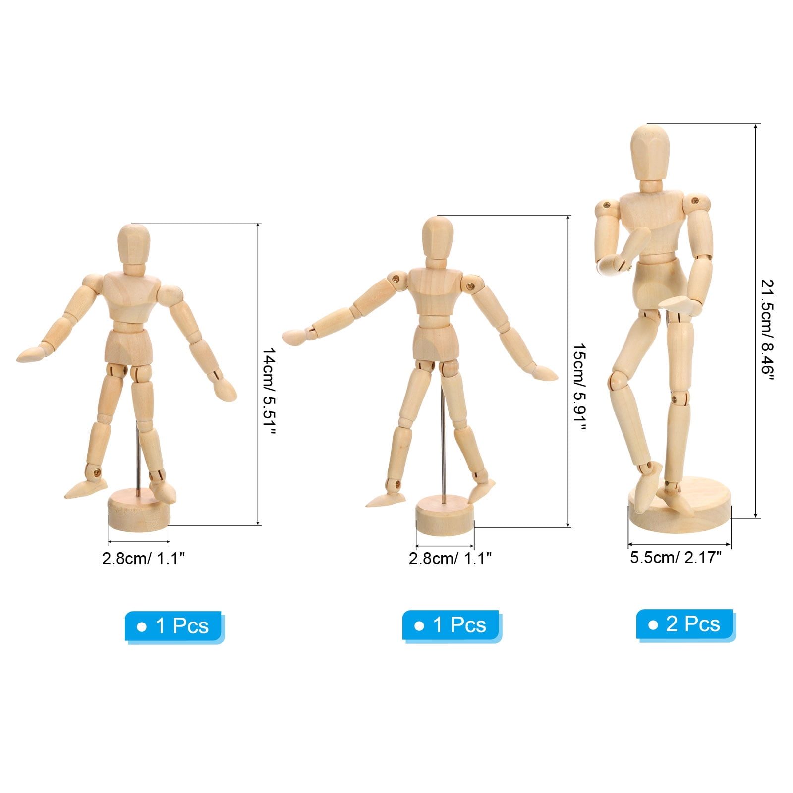Uxcell 3 Size Wooden Mannequin Figure, Artist Drawing Manikin Model Flexible Movable 4Pack
