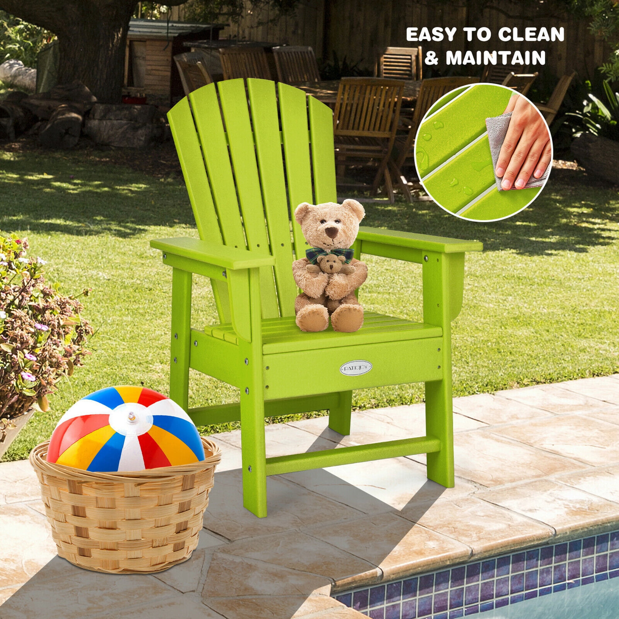 Gymax Set of 2 Kids Patio Adirondack Chair Armchair Weather Resistance Outdoor Chair Green