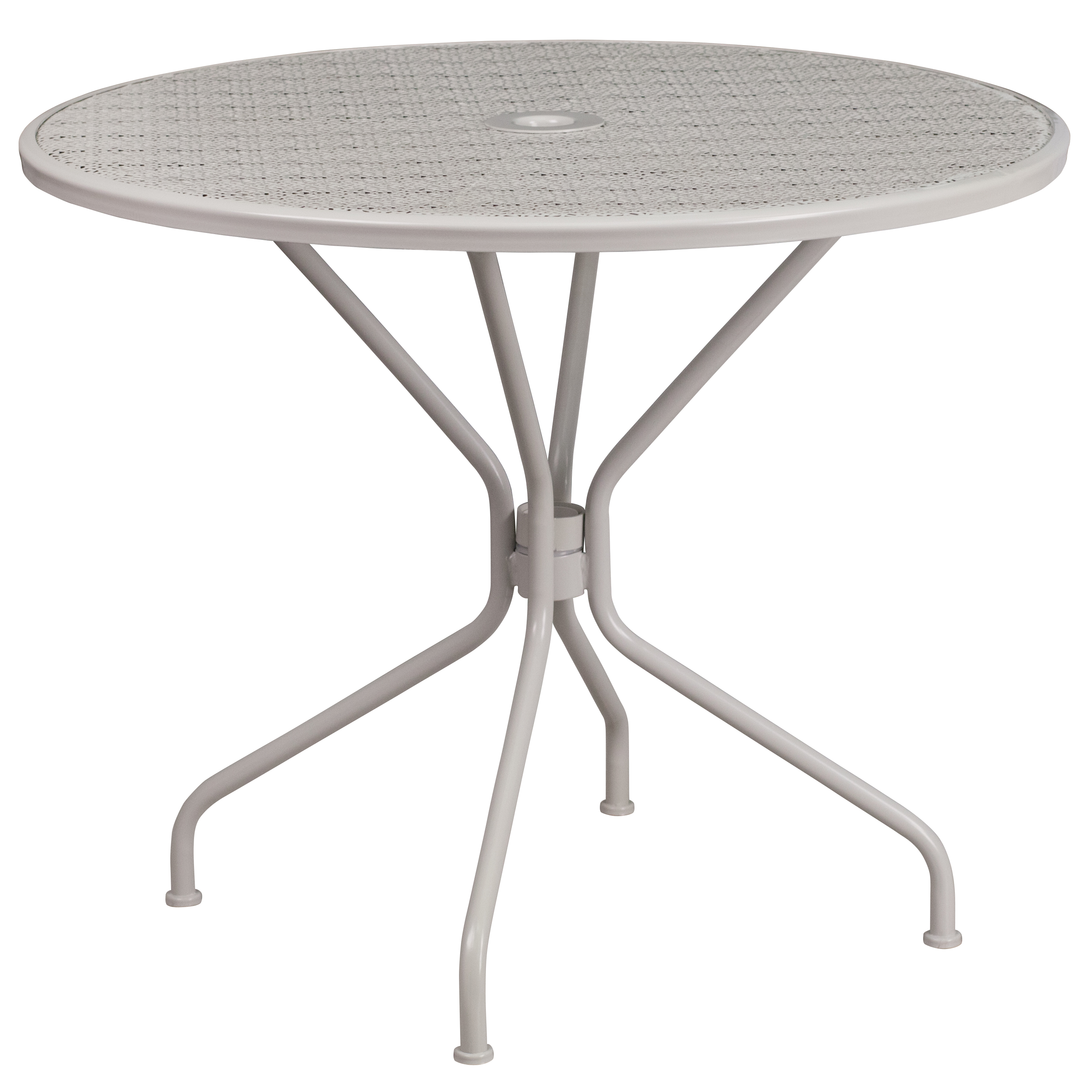 Flash Furniture Commercial Grade 35.25" Round Light Gray Indoor-Outdoor Steel Patio Table Set with 2 Square Back Chairs - image 4 of 5