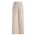 thumbnail image 6 of larppty Women Linen Pants Summer Wide Leg Pants Boho Elastic Waist Pant Flowy Beach Pant with Pockets（Beige， L）, 6 of 9