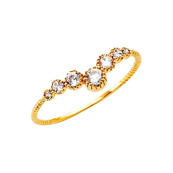 14k Yellow Gold Cubic Zirconia V-shape Band Ring Size 7 Ring for Women and Men - .9 Grams