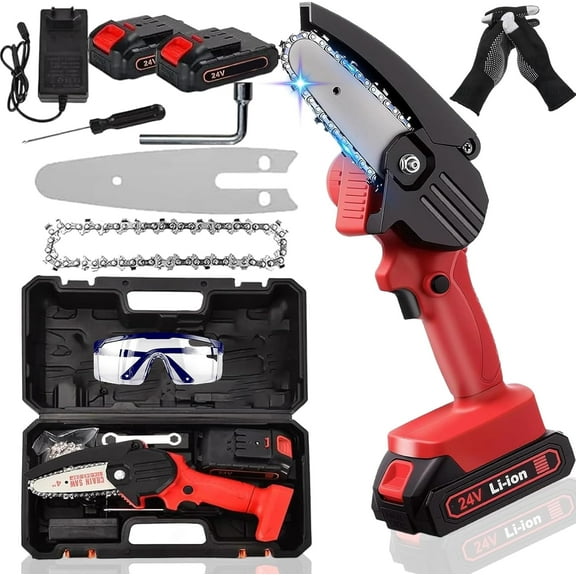 Wood Ranger Mini Chainsaw, Portable WoodRanger Mini Cordless Chainsaw, One-Hand Handheld 4 Inch Mini Chain saw with 2 Batteries, Yard, Home and Garden, Wood Cutting