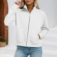 thumbnail image 2 of UJNDER Women's Zip Up Hoodies Stand Collar Raglan Sleeve Pocket Jacket Style Casual White S, 2 of 5