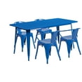 thumbnail image 2 of Flash Furniture Commercial Grade 31.5" x 63" Rectangular Blue Metal Indoor-Outdoor Table Set with 4 Arm Chairs, 2 of 5