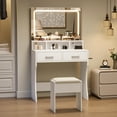 thumbnail image 5 of BouPower Vanity Desk with LED Lights Mirror & Power Outlet,Makeup Vanity Table Set with Storage Drawers & Stool, Dressing Table for Women Girls Bedroom, 5 of 6