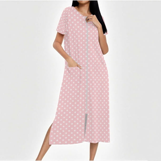 Camisón largo con cremallera para mujer, bata de punto, largo completo, color degradado, con bolsillos