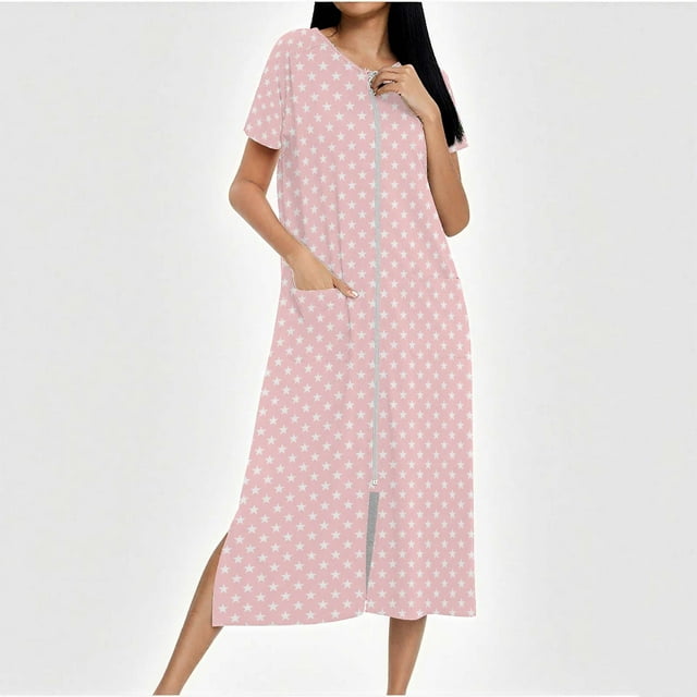 Camisón largo con cremallera para mujer, bata de punto, largo completo, color degradado, con bolsillos