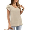 thumbnail image 2 of Women's Tops Casual V Neck T-Shirt Summer Waffle Knit Shirts Short Petal Sleeves Tshirts Tunic Top, 2 of 4