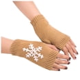thumbnail image 1 of Gants Chauds de Noël pour Femmes, Demi-Doigts Tricotés Colorés Brodés de Neige, 1 of 3