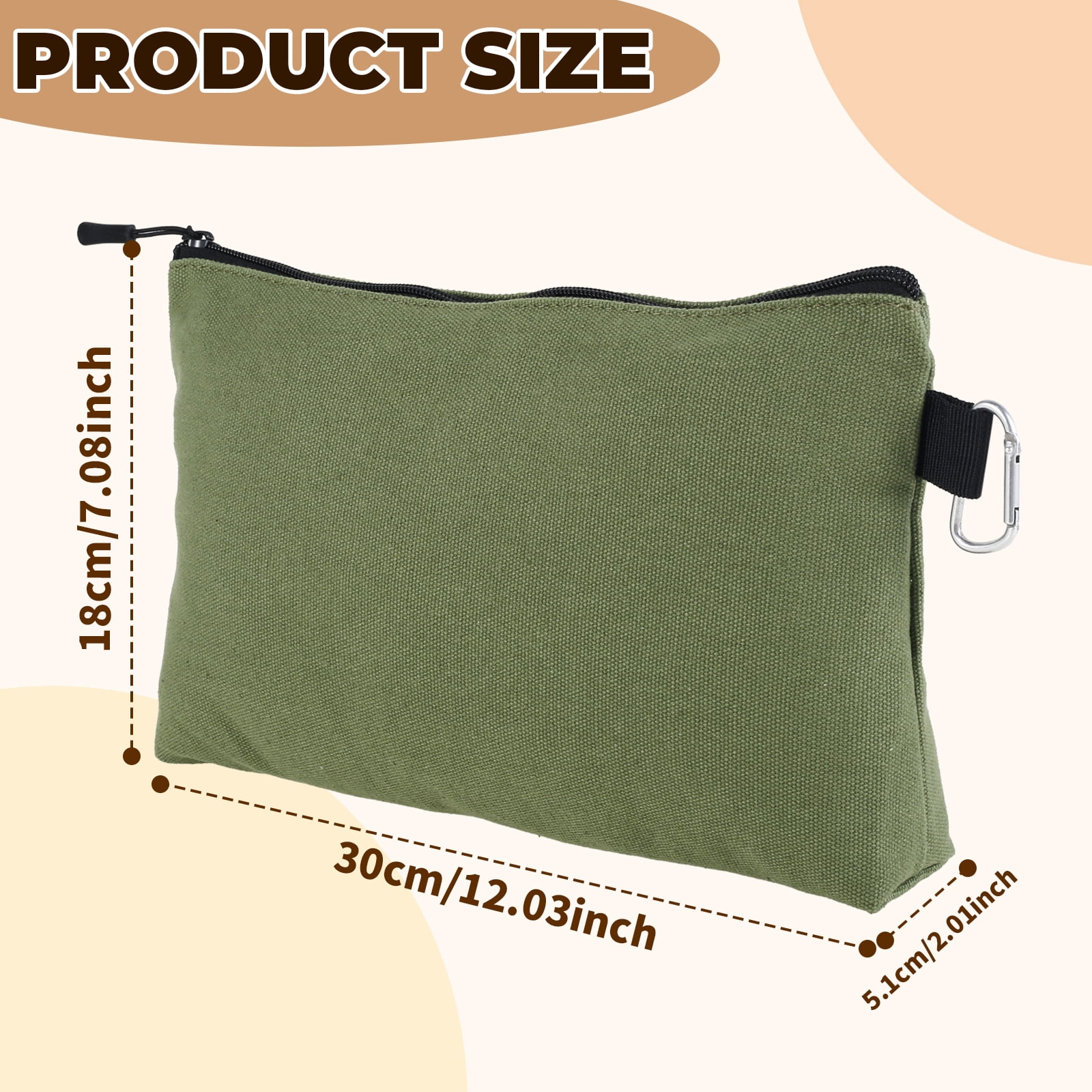 3/6Pcs Canvas Zipper Tool Bag 12 inch Waterproof Tool Pouches Multipurpose Utility Tool Bag with Carabiner Portable Small Tool Storage Pouch for Tools Cosmetics Stationary