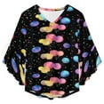 thumbnail image 4 of Watercolor Balloon Women's V-Neck Blouse With 3/4 Ruffled Bell Sleeves Casual Top Ladies Blouses, 4 of 7