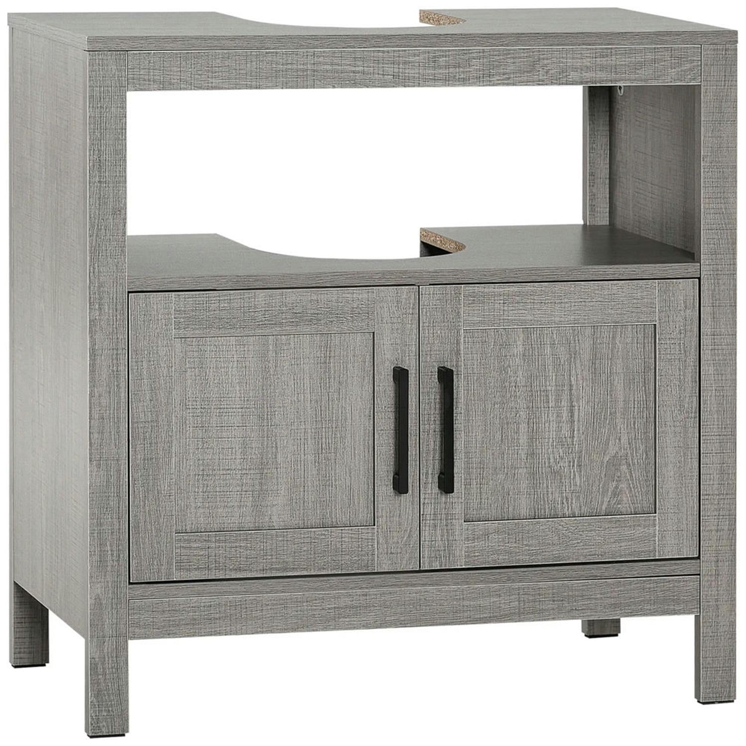 Demi Bonn 23" Modern Bathroom Vanity with U-Shape Cut-Out and Open Shelf, Pedestal Sink 2-Door Cabinet, Under Sink Cabinet, Gray