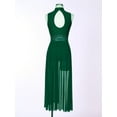 thumbnail image 4 of CHICTRY Womens Modern Lyrical Dance Dress Ballet Gymnastics Leotard Sleeveless Rhinestone Split Sheer Dress Dancewear Green S, 4 of 7