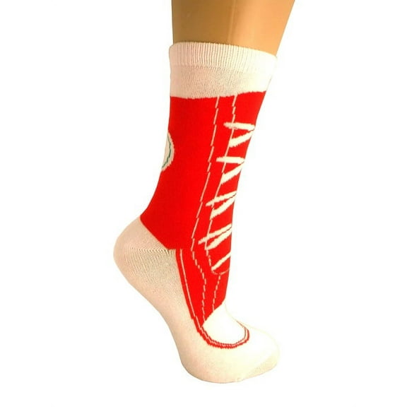 Red Knitted Sneaker-Look Crew Socks Novelty Athletic Sports Gag Gift