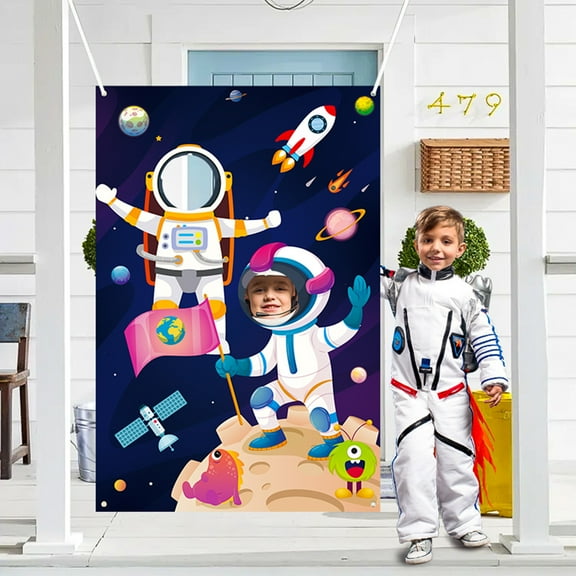 Grobro7 Face Banner-Astronaut for Party Decorations, Polyester Banner with Planet Sign Photo Backdrop for Adults/Children
