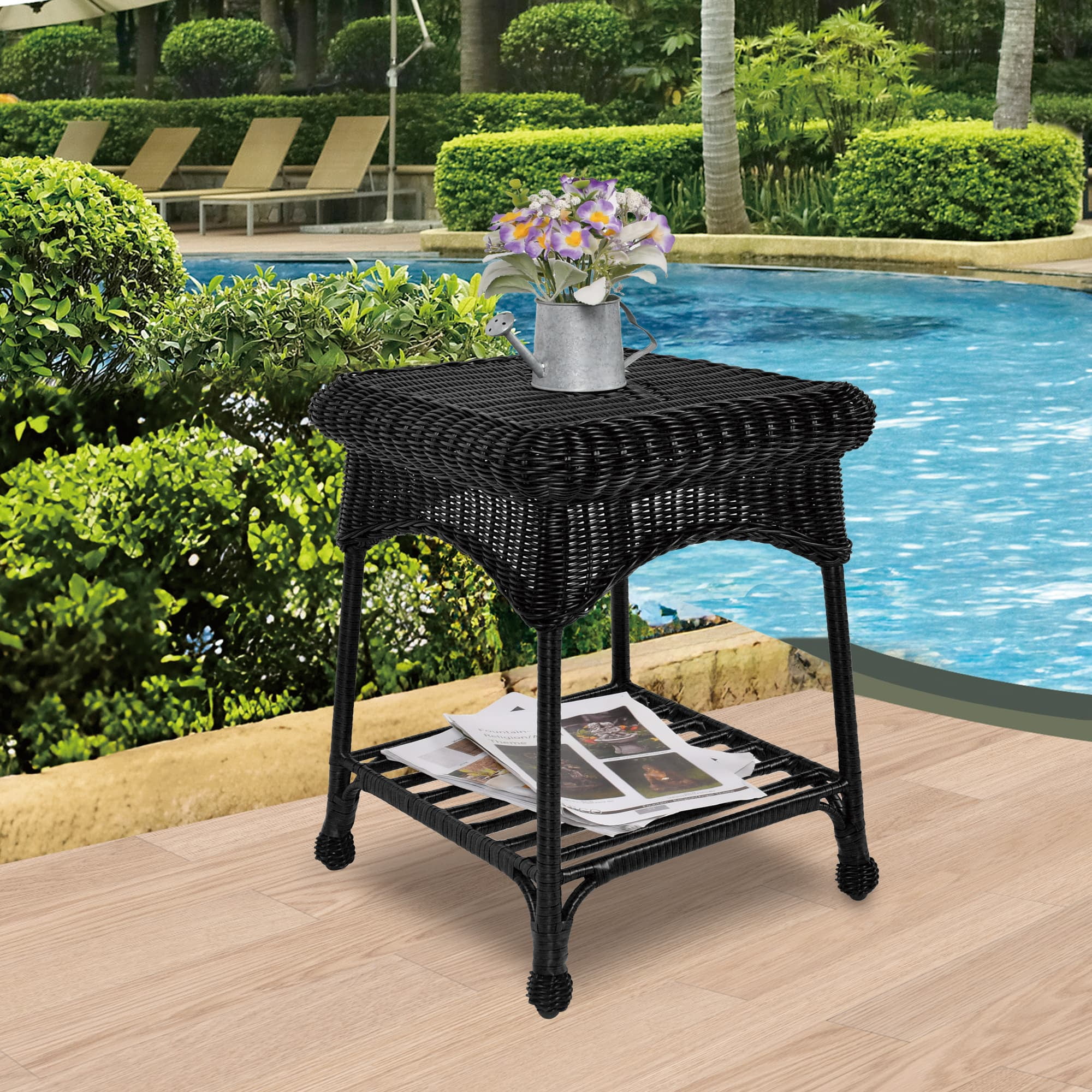 Jeco Wicker Patio End Table in Black