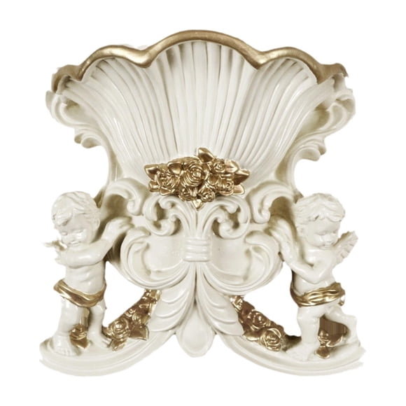 Jarrón de ángel de pared artesanal decorativo elegante colgante de pared escultura adorno flor Beige y oro