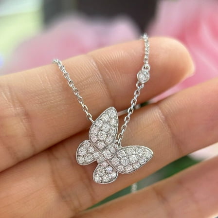2Ct Simulated Diamond Round 14k White Gold Plated Butterfly Pendant Necklace