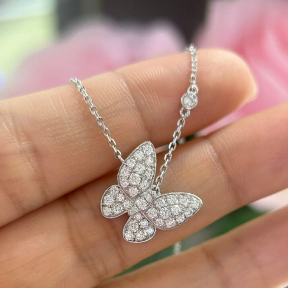 2Ct Simulated Diamond Round 14k White Gold Plated Butterfly Pendant Necklace