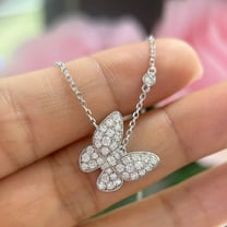 2Ct Simulated Diamond Round 14k White Gold Plated Butterfly Pendant Necklace