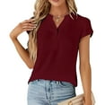 thumbnail image 6 of VDJ Womens Tops Casual Fit Dressy Blouse Petal Short Sleeve Button Up V Neck Lightweight Fashion Tee Elegant Wine Red Shirts Size XXL, 6 of 8