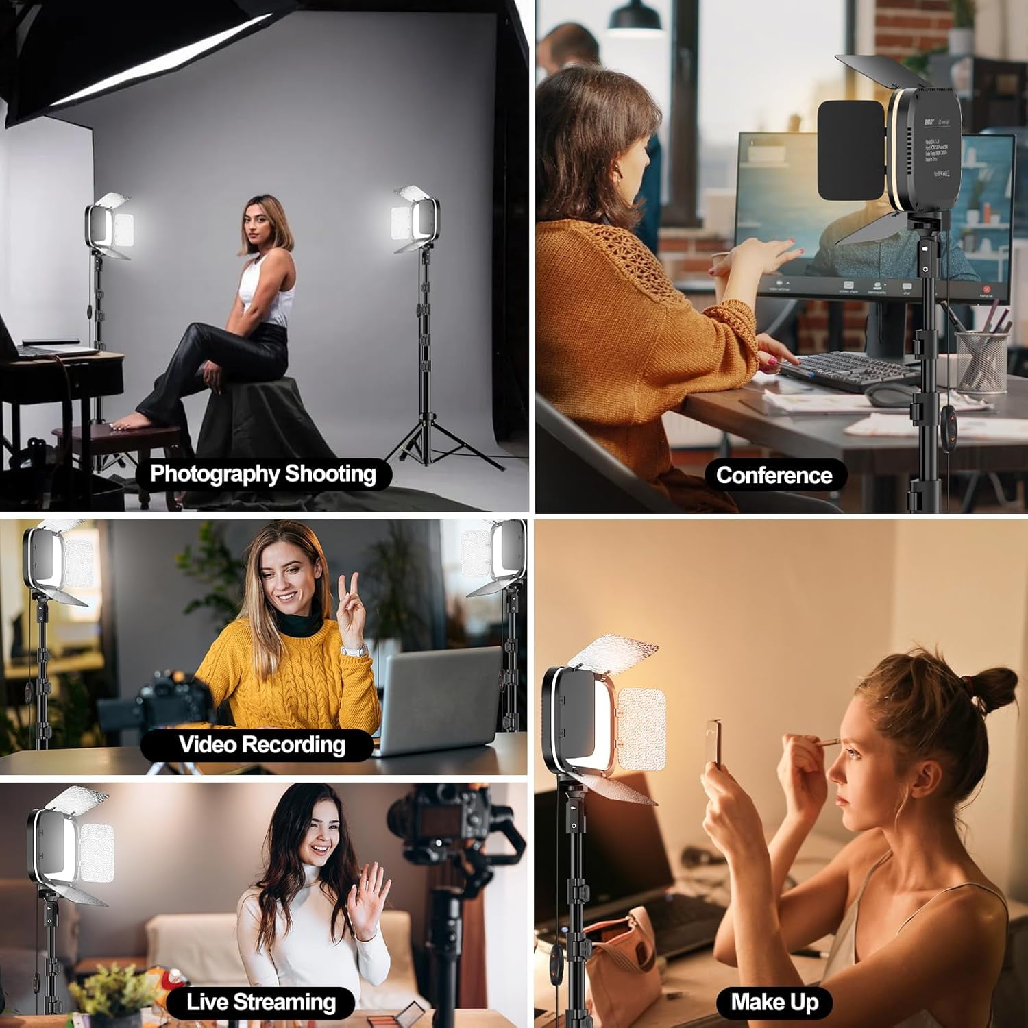 EMART 2-Pack LED Video Light, Portable 3000-5500K CRI97+ Studio Lights with 62" Tripod Stand, Magnetic Light Barndoor & Filters, Bi-Color Dimmable Lighting for Video Recording, Game Streaming, Podcas