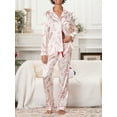 thumbnail image 6 of Cathery Women’s 2 Piece Christmas Satin Pajama Set Long Sleeve Candy Cane Button Shirt Pants Set Sleepwear Loungewear, 6 of 8