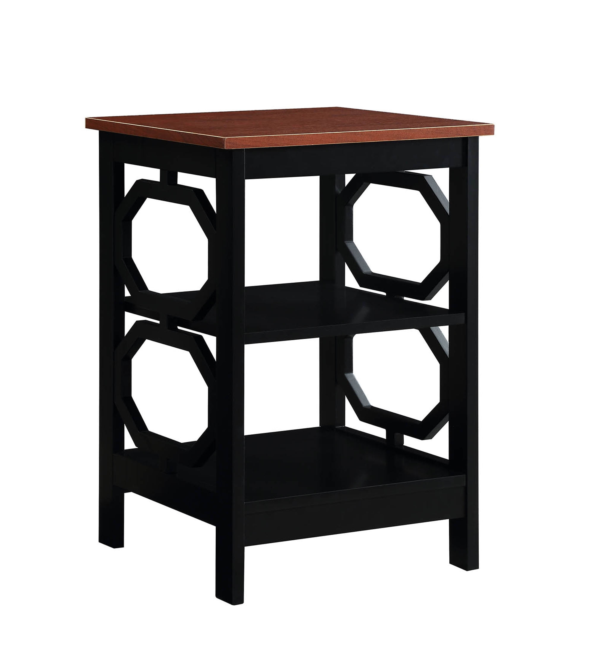 Convenience Concepts Omega End Table with Shelf, Cherry Top/Black