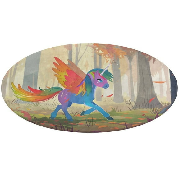 Rainbow Horse with Wings Round Small Area Rug, Print Non Slip Washable Floor Mat, Soft Throw Rug for Living Room, Powder Room Entryway, Bathroom, Bedside