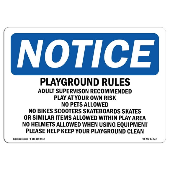 OSHA Notice Sign - Playground Rules Adult Supervision Recommended | Decal | Protect Your Business, Construction Site |  Made in the USA