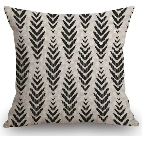 Fashion Ikat Chevron Throw Pillow Cover Black and White Cotton Linen Decorative Pillow Case Cushion Cover Home Sofa Decor 18x18 Inch Pillow Cover