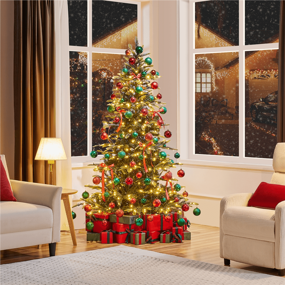 Alden Design 6ft Pre-lit Artificial Christmas Tree with 400 LED Lights, Green