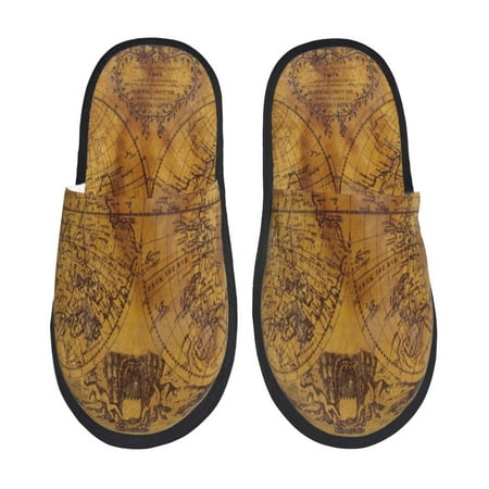 

Adobk Vintage Map Print Slippers Indoor Outdoor Retro Slippers House Soft Fluffy Slides Cushion Furry Slippers-Large
