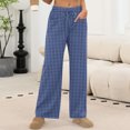 thumbnail image 2 of FRSASU Women's Drawstring Pajama Pants Plaid Printed Elastic Waisted Wide Leg Casual Comfy Sleepwear for Lounge and Yoga with Pockets Dark Blue, 2 of 8