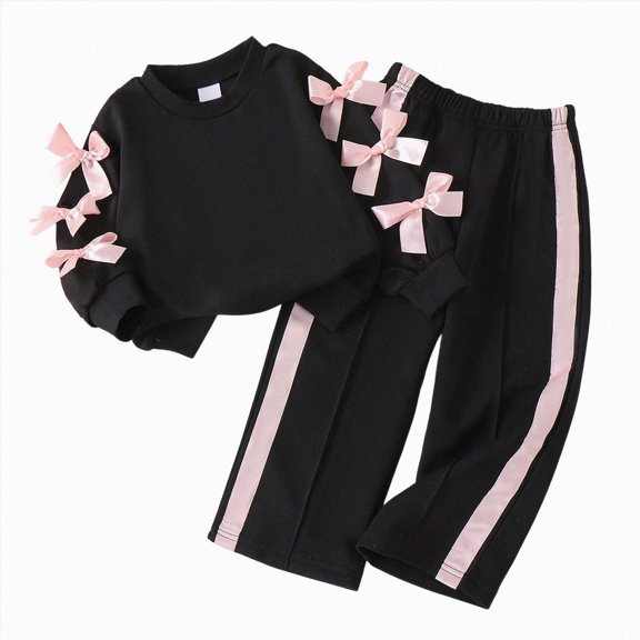 xaweyi Toddler Girls Casual Two Piece Outfit Butterfly Tie Sweatshirt Paired with Long Sleeve Trousers Size 2-3 Years