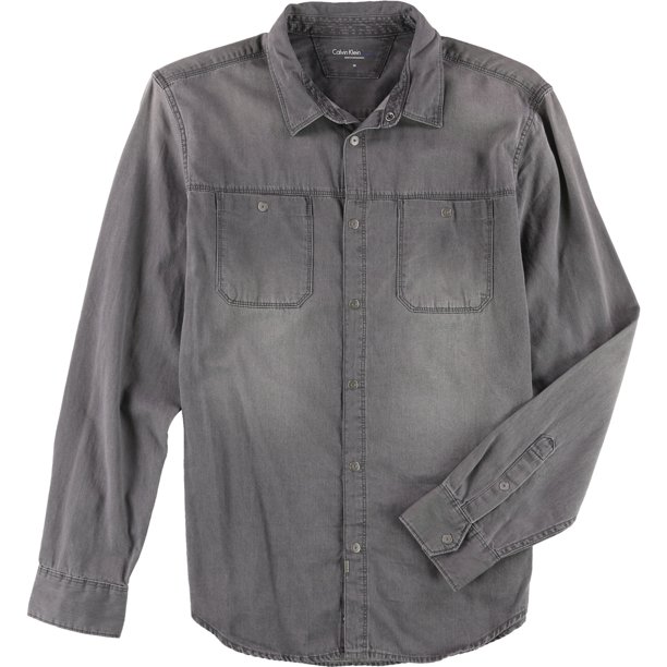 Calvin Klein Faded Utility Button Up Shirt para hombre, gris, mediano Calvin Klein Botones al frente