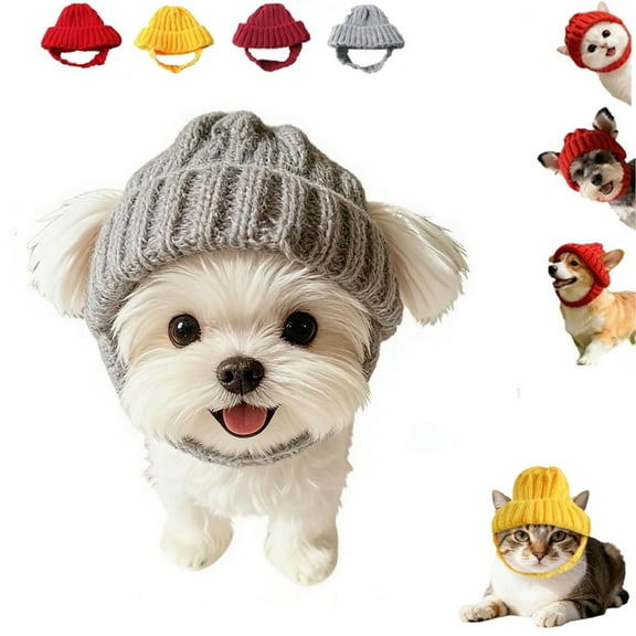 Red Knit Dog Beanie with Ear Flaps – Warm Winter Hat, Pet Knitted Snood with Ears Holes, Soft Puppy Cap for Cold Weather Outdoor Walks & Photos, for Small & Medium Dogs & Cats